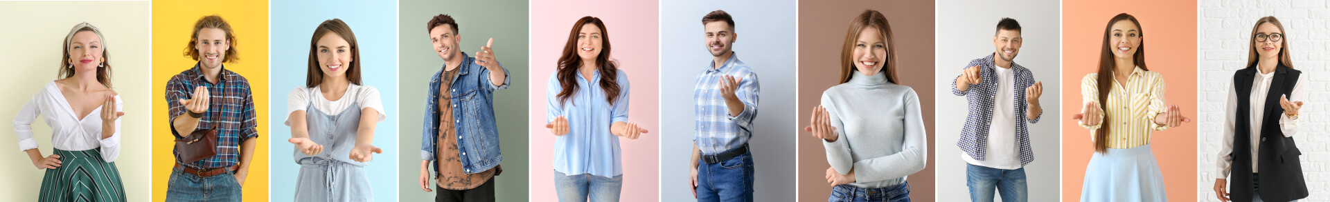 Lichaamstaal - verschillende foto's van een persoon, naast elkaar, die verschillende emoties toont